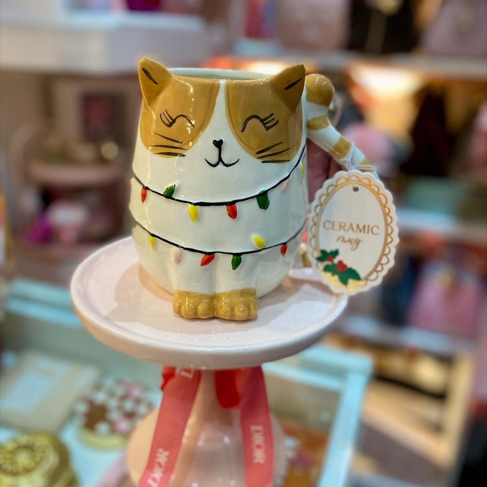 New Cat Mug with Festive Lights